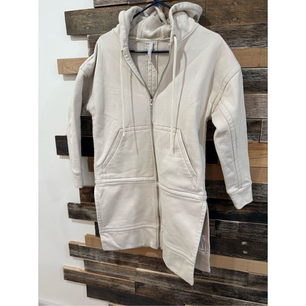 Athleta Duster Sweatshirt Hooded Coat Jacket Fleece Cream Women's Size XSP